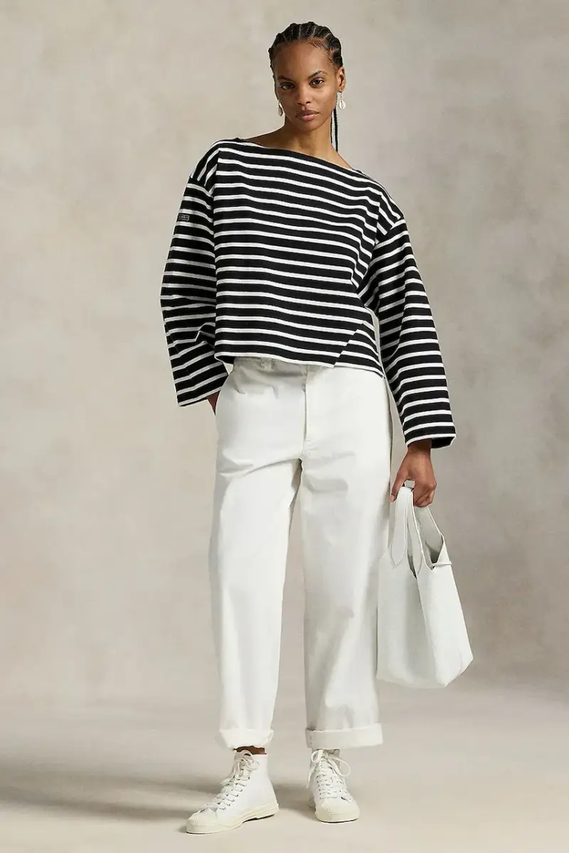 top a maniche lunghe in cotone colore blu 211959103 Nero miniatura 3