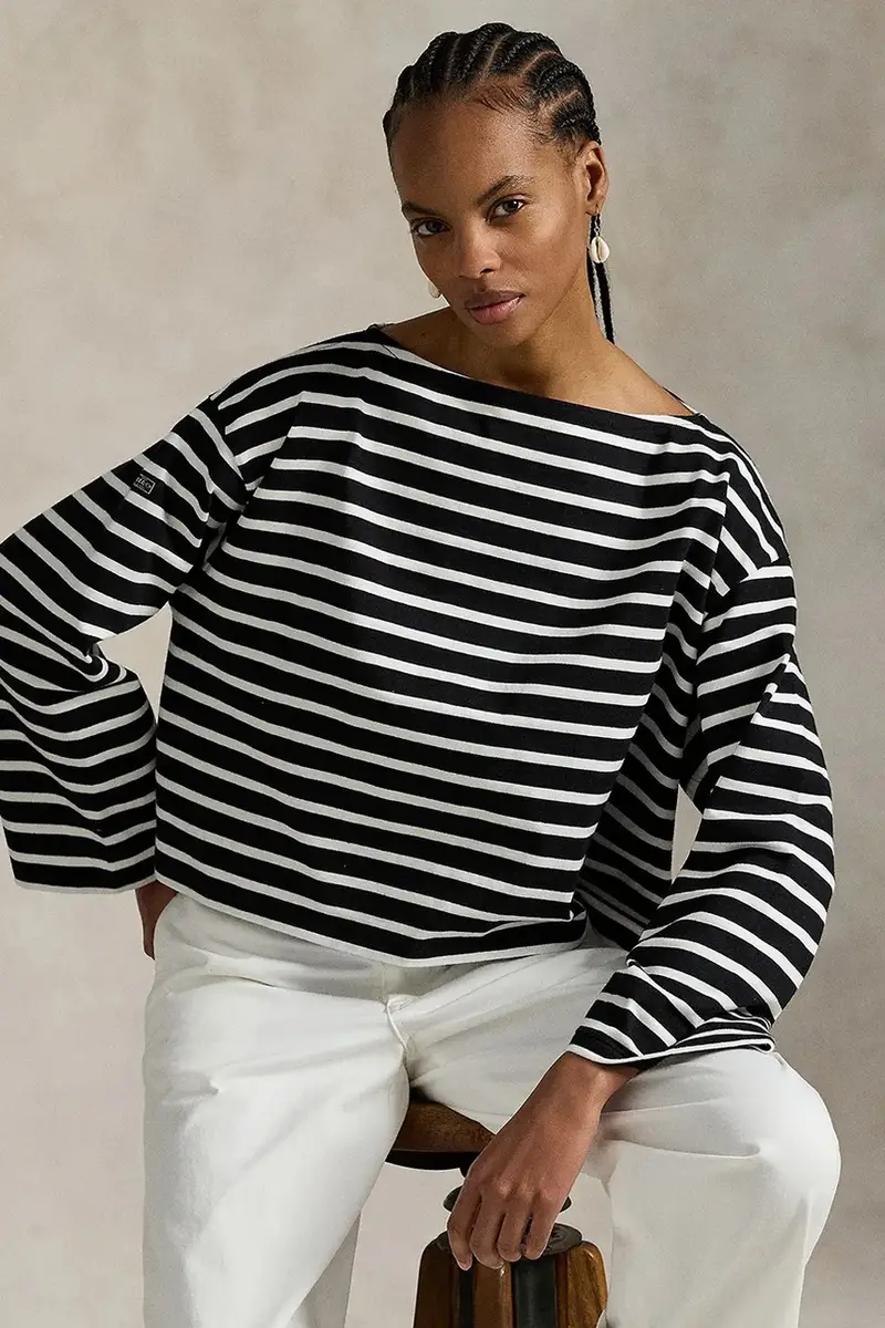 top a maniche lunghe in cotone colore blu 211959103 Nero miniatura 5