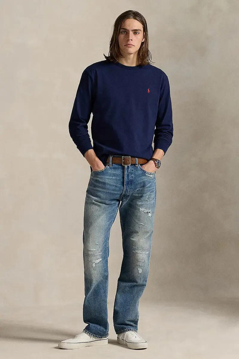 top a maniche lunghe in cotone colore blu navy 710970697 miniatura 3