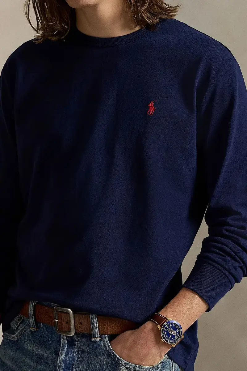 top a maniche lunghe in cotone colore blu navy 710970697 miniatura 4