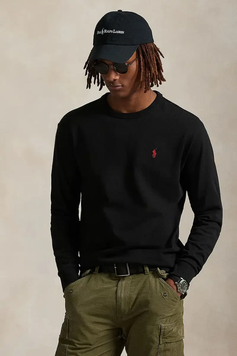 top a maniche lunghe in cotone colore nero 710970697