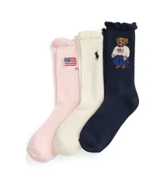unisex per bambino 448P11076001 Set di 3 paia di calzini Polo Bear in rosa, bianco e blu navy (8/5Años=136/142cm), Home