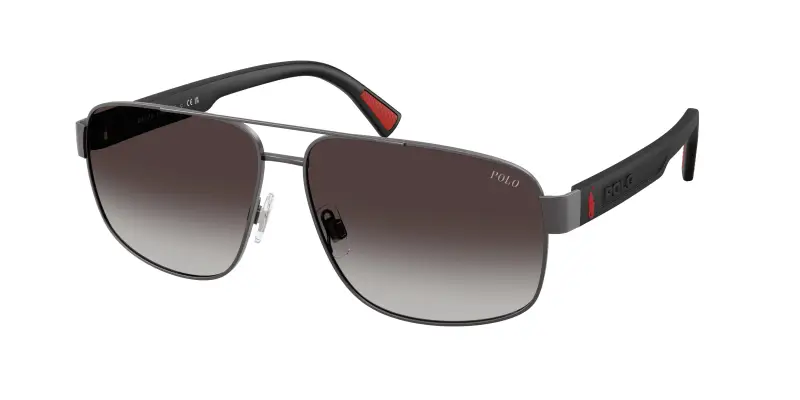Uomo Polo Ralph Lauren PH3165 92158G Occhiali da sole Metallo Grigio Grigio Pilot Normale Sfumato