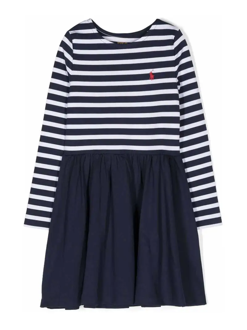 Vestito con logo frontale con stampa a righe Blu