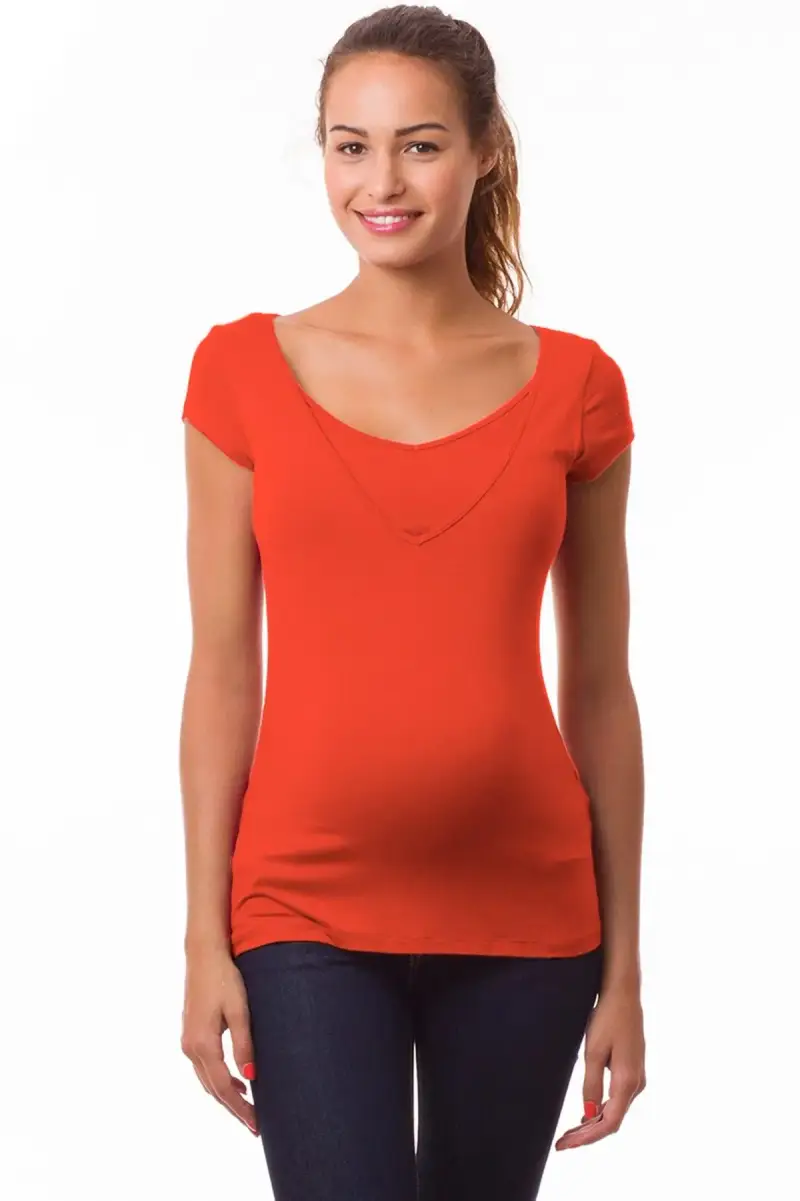 LISE | Top Premaman e Allattamento Arancione a Maniche Corte