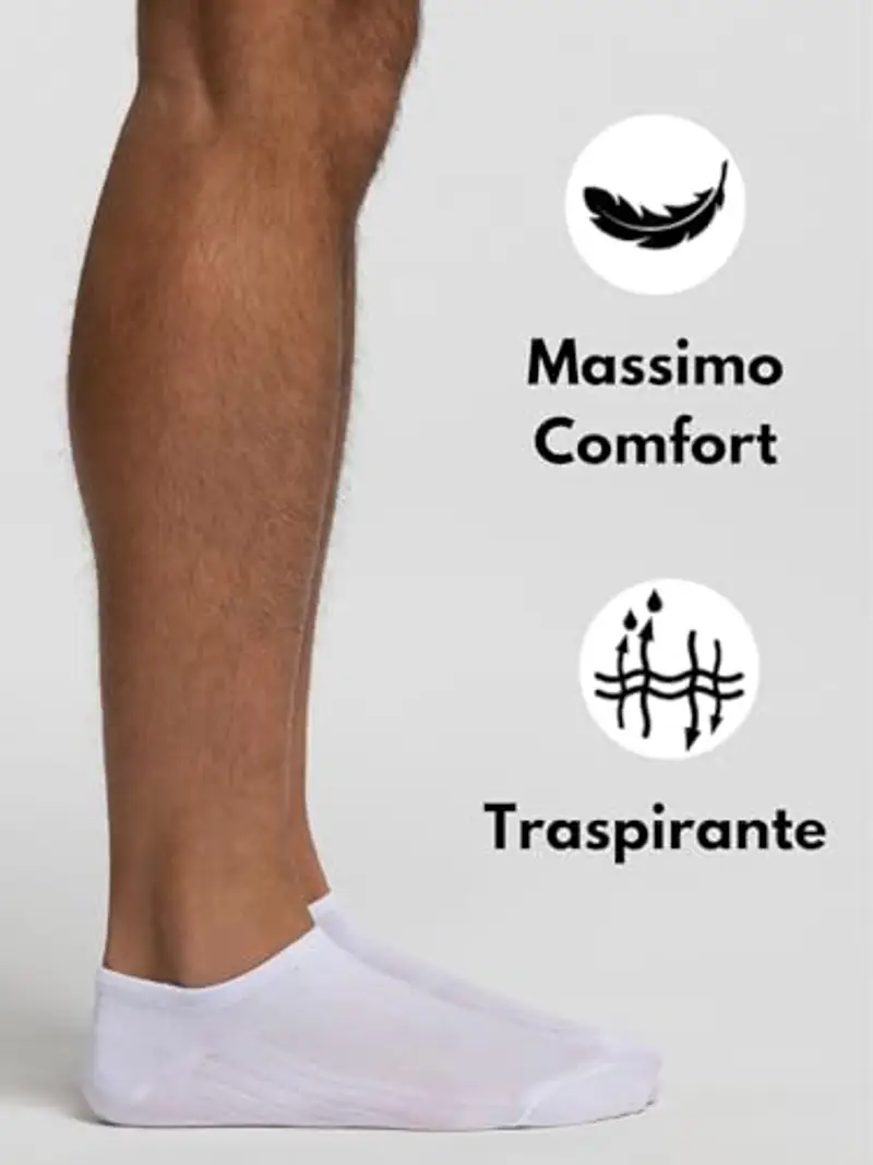 Pompea Cotton Calzini alla Caviglia, Bianco, 43/46 (Pacco da 3) Uomo miniatura 2