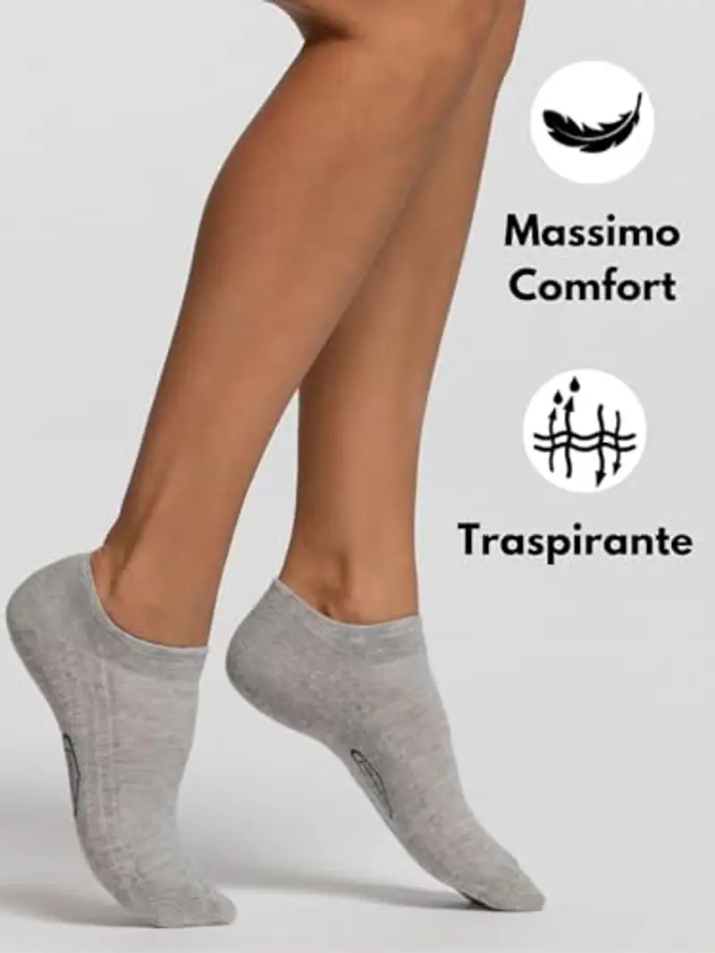 Pompea Cotton Calzini alla Caviglia, Grigio (Grigio Melange 1350), (Taglia Produttore: 39/42) (Pacco da 3) Donna miniatura 2