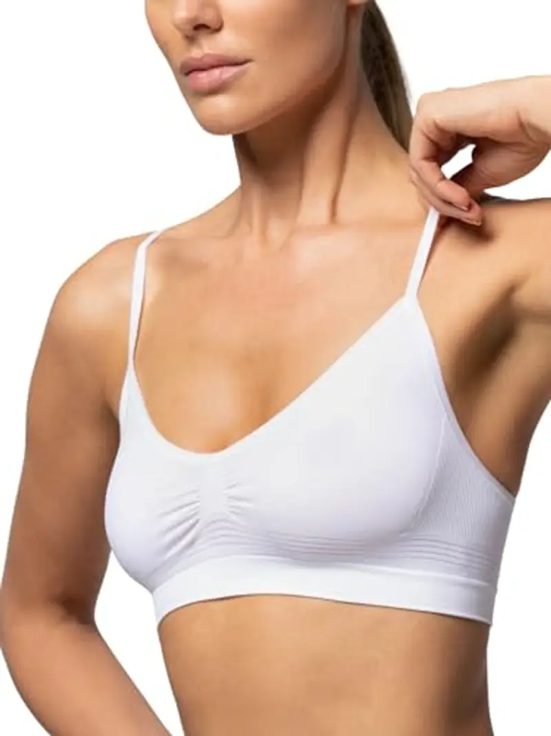 Pompea Reggiseno Senza Ferretto Invisibile, Brassiere Seamless in Morbida Microfibra con Spallina Stretta, Effetto Seconda Pelle