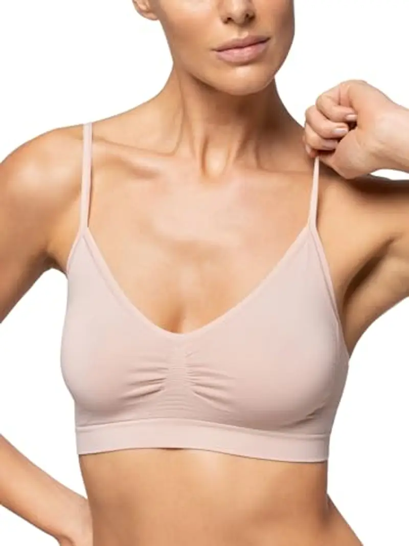 Pompea Reggiseno Senza Ferretto Invisibile, Brassiere Seamless in Morbida Microfibra con Spallina Stretta, Effetto Seconda Pelle