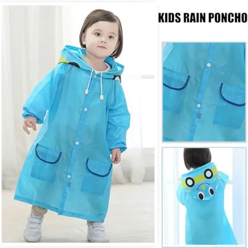 Poncho Antipioggia Bambino, Poncho per Bambini Imbottito, Carino Poncho Impermeabile Bambino, Impermeabile Riutilizzabile e Copertura per la Pioggia con Maniche e Cappuccio miniatura 3