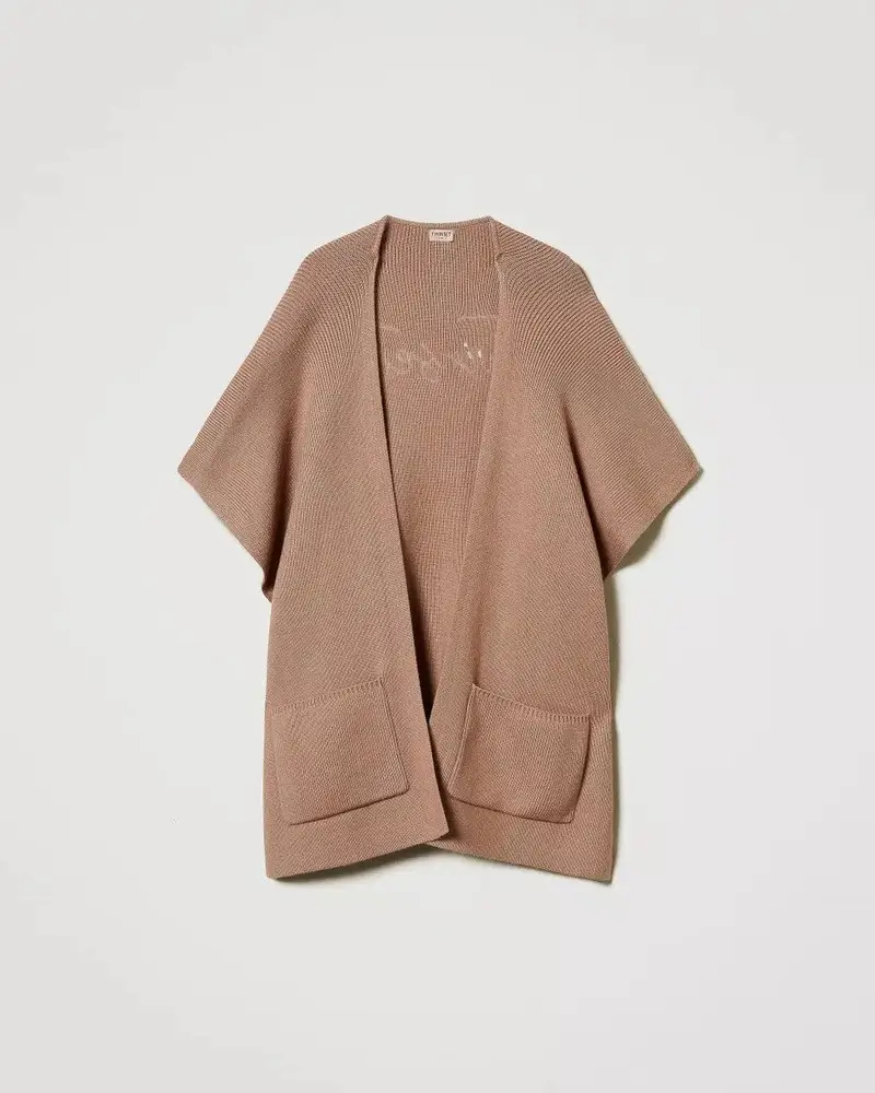 Poncho con ricamo logo beige