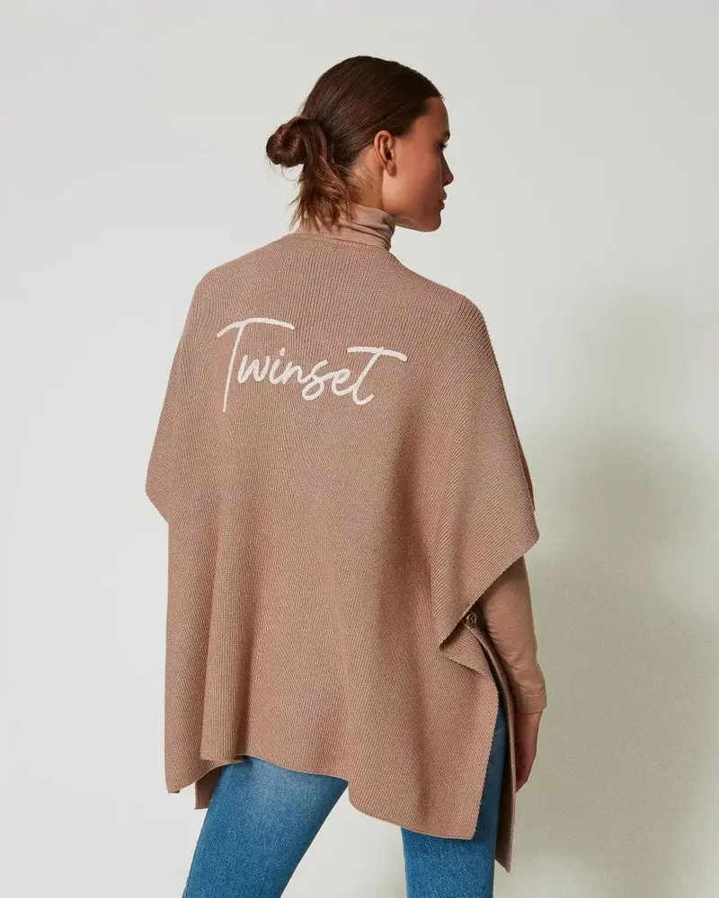 Poncho con ricamo logo beige miniatura 2