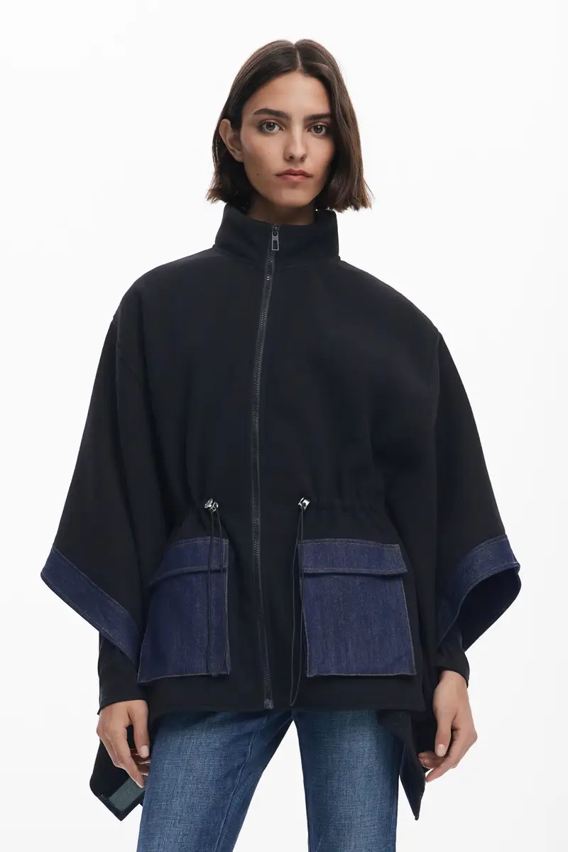 Poncho in denim combinato