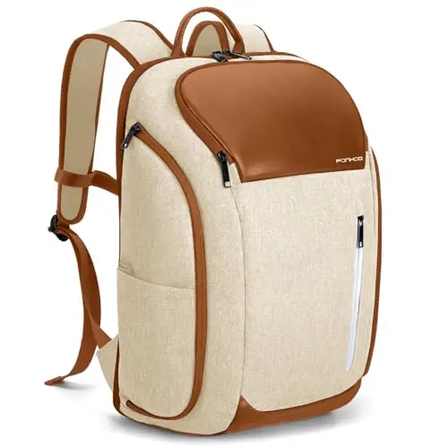 Ponhog Zaino da Donna, Grande per Laptop 17,3 Pollici, Borsa per Computer Portatile, Beige