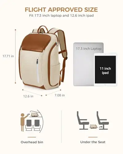 Ponhog Zaino da Donna, Grande per Laptop 17, 3 Pollici, Borsa per Computer Portatile, Beige miniatura 3