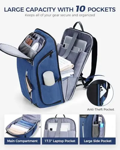 Ponhog Zaino da Uomo, Grande per Computer Portatile, 17.3 Pollici, Borsa per Computer Portatile, Azzurro miniatura 2