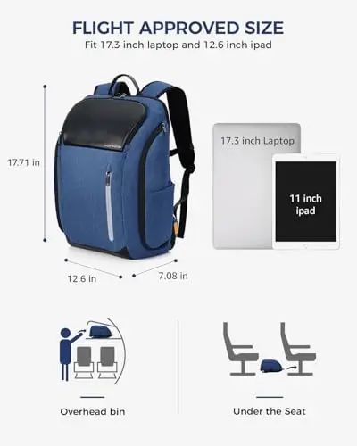 Ponhog Zaino da Uomo, Grande per Computer Portatile, 17.3 Pollici, Borsa per Computer Portatile, Azzurro miniatura 3