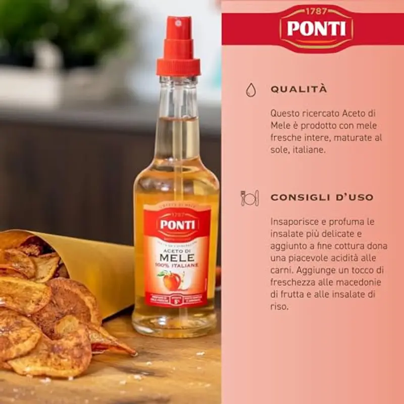 Ponti, Aceto di Mele 100% Italiane, Aceto di Mele dal Gusto Gentile e Armonico, Acidità 5%, Ideale per Insaporire le tue Insalate e Carni, 100% Made in Italy, Spray da 250 ml miniatura 3