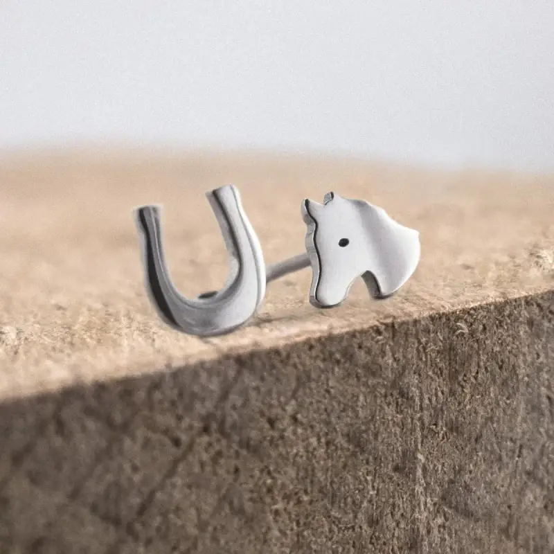 Orecchini da donna a forma di cavallo e ferro di cavallo Ponytail & Co