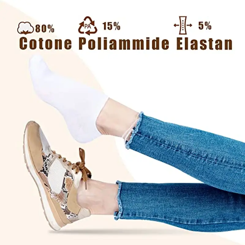 POPYS® 9 Paia Calzini Corti uomo di Cotone | Calzini corti donna | calzini donna | calzini uomo | fantasmini uomo | fantasmini donna. (IT, Numero, 35, 40, Regular, Regular, Bianco) miniatura 2