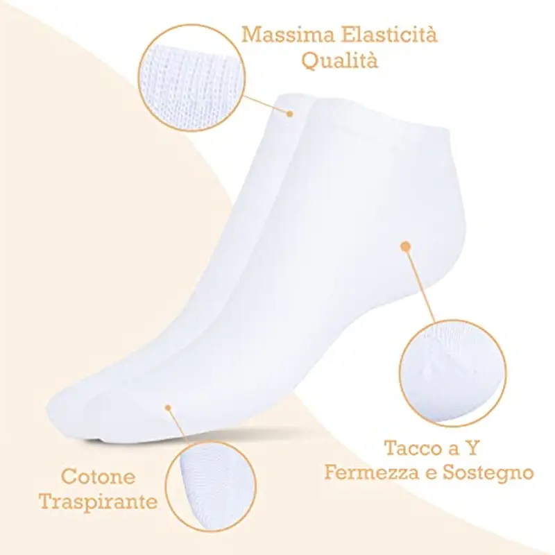 POPYS® 9 Paia Calzini Corti uomo di Cotone | Calzini corti donna | calzini donna | calzini uomo | fantasmini uomo | fantasmini donna. (IT, Numero, 40, 46, Regular, Regular, Bianco) miniatura 3