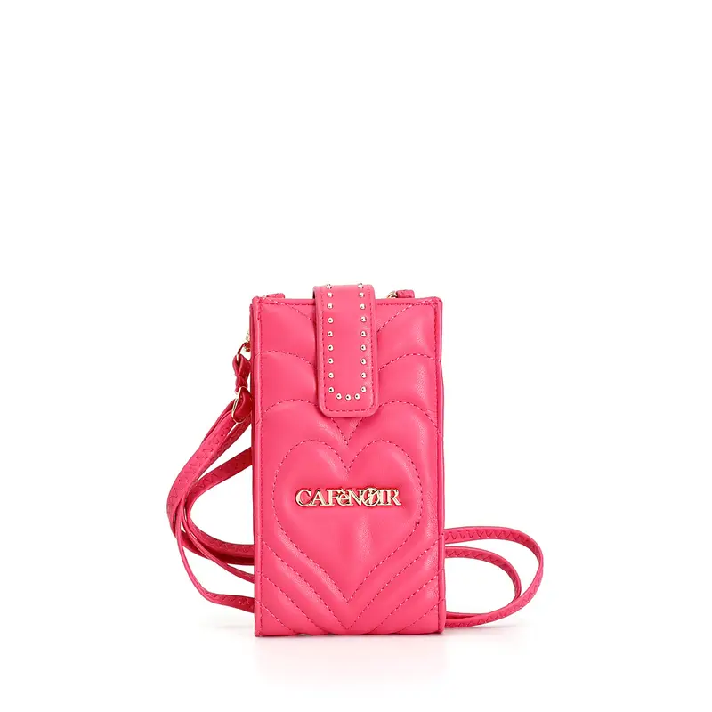 portacellulare con trapuntatura cuore fuxia