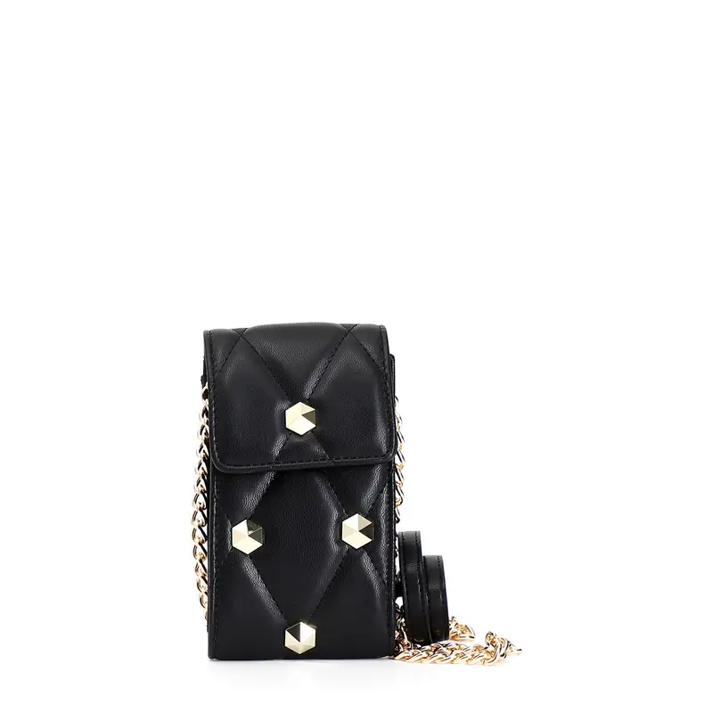 portacellulare trapuntato con borchie esagonali nero