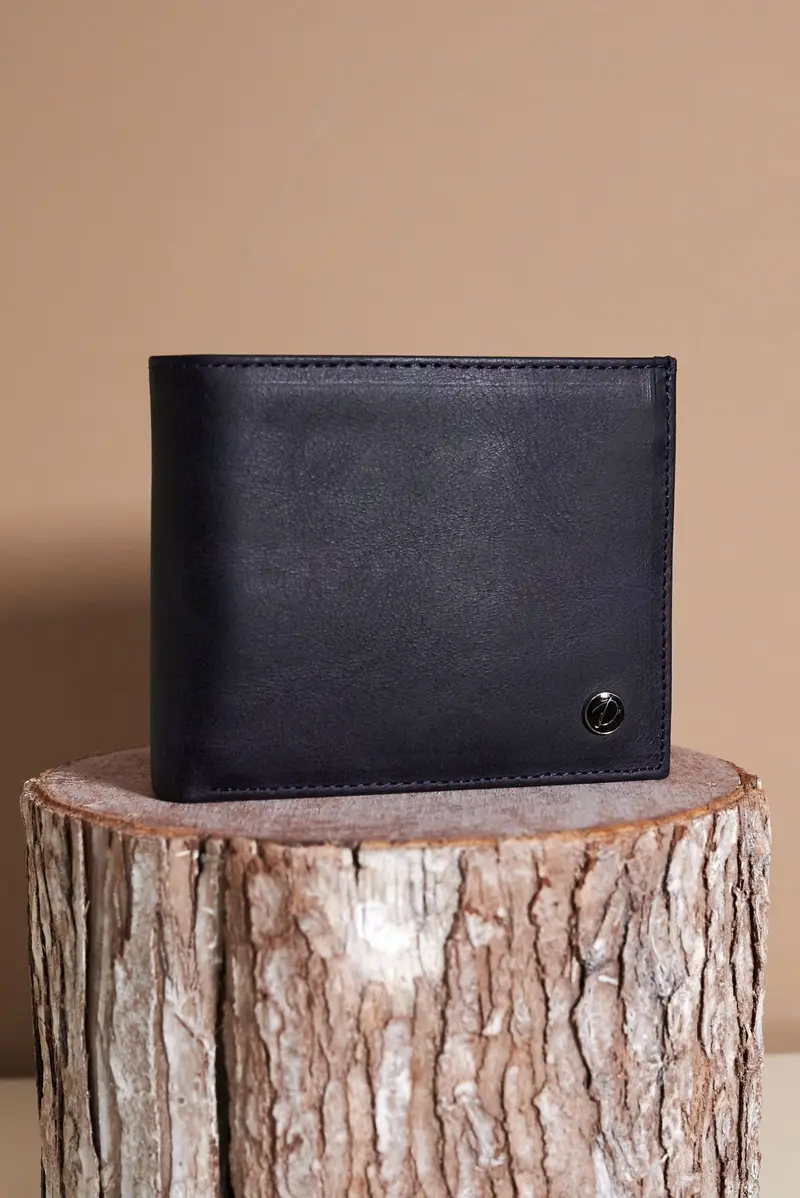 Portafoglio classico in pelle blu compatto pieghevole due ante D'Arienzo, Seleziona Taglia Unica, Colore Blu