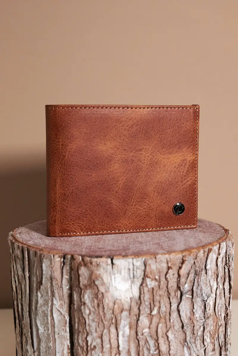 Portafoglio classico in pelle color cuoio compatto pieghevole due ante D'Arienzo, Seleziona Taglia Unica, Colore Cuoio