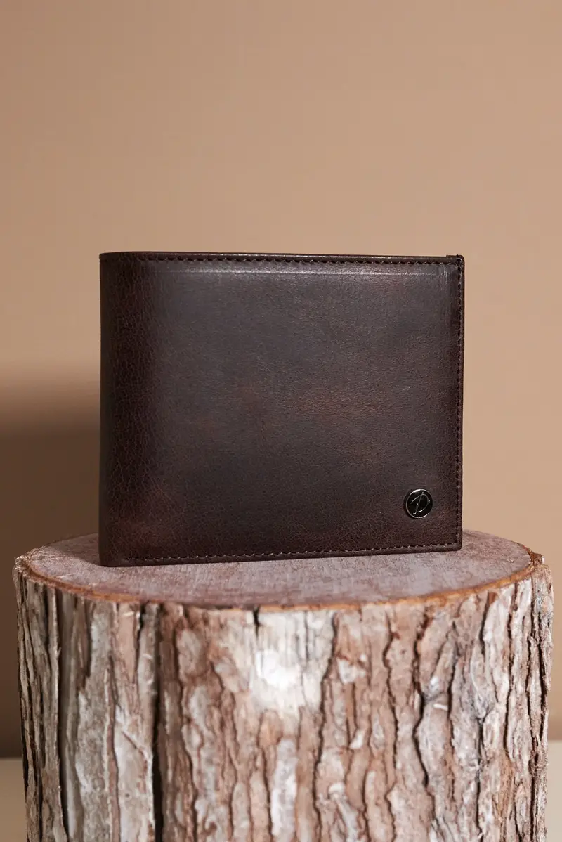 Portafoglio classico in pelle marrone compatto pieghevole due ante D'Arienzo, Seleziona Taglia Unica, Colore Marrone