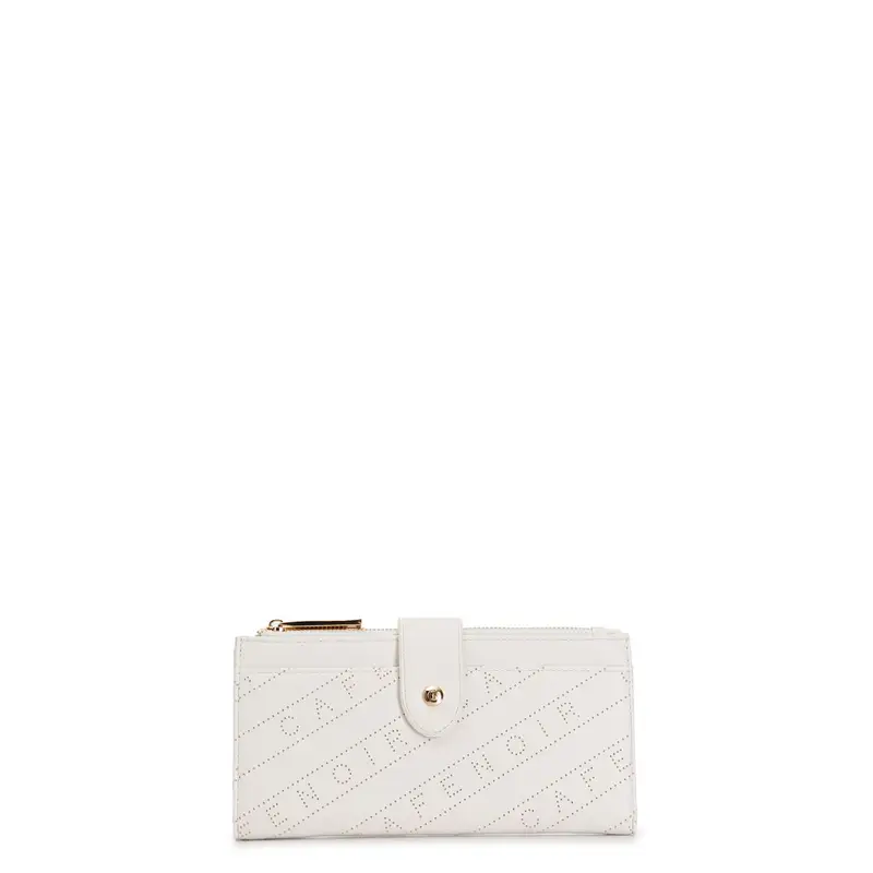 portafoglio con doppia zip e logo laserato panna