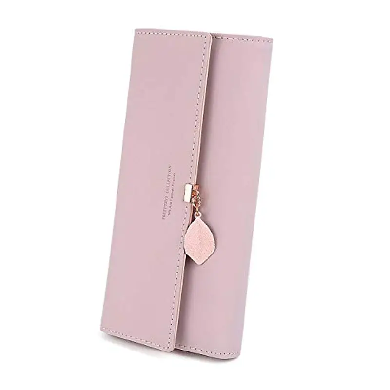 Portafoglio Donna Lungo Cerniera in Pelle, Portafoglio Donna Grande (Rosa)