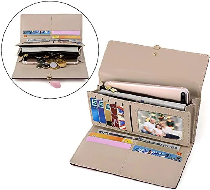 Portafoglio Donna Lungo Cerniera in Pelle, Portafoglio Donna Grande (Viola) miniatura 2