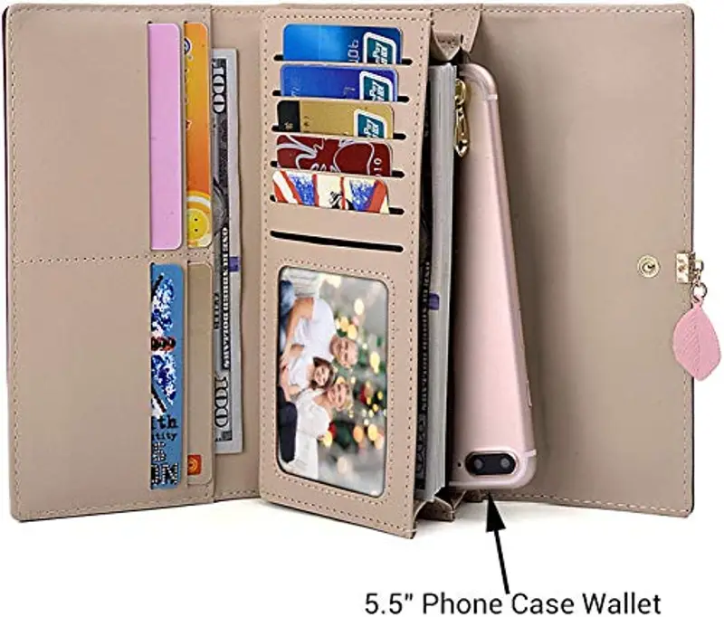 Portafoglio Donna Lungo Cerniera in Pelle, Portafoglio Donna Grande (Viola) miniatura 3