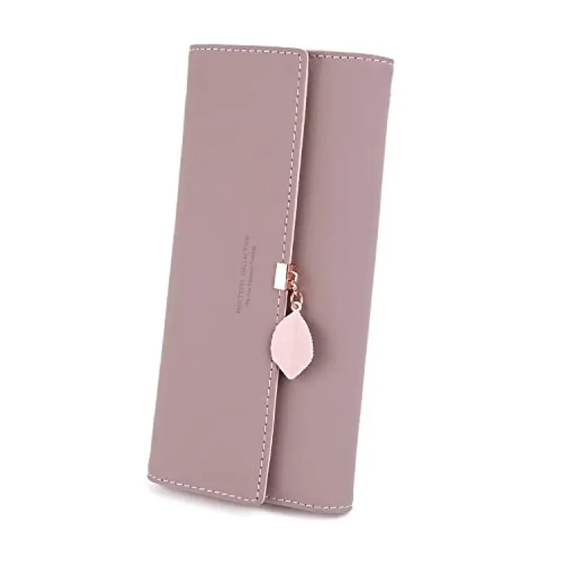 Portafoglio Donna Lungo Cerniera in Pelle, Portafoglio Donna Grande (Viola Chiaro)