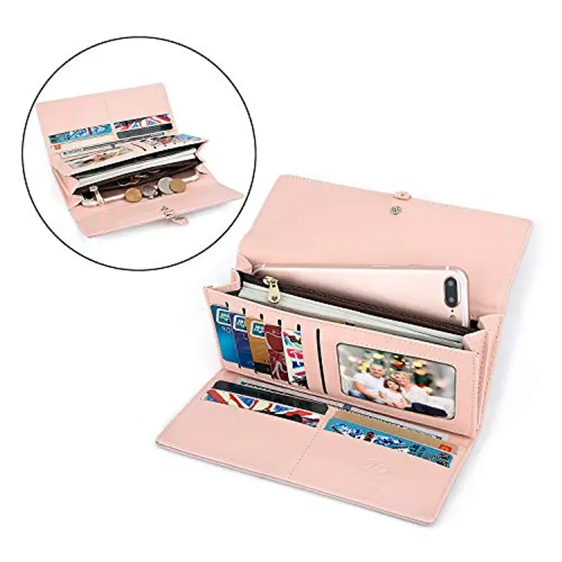 Portafoglio Donna Lungo Cerniera in Pelle, Portafoglio Donna Grande (Viola Chiaro) miniatura 2