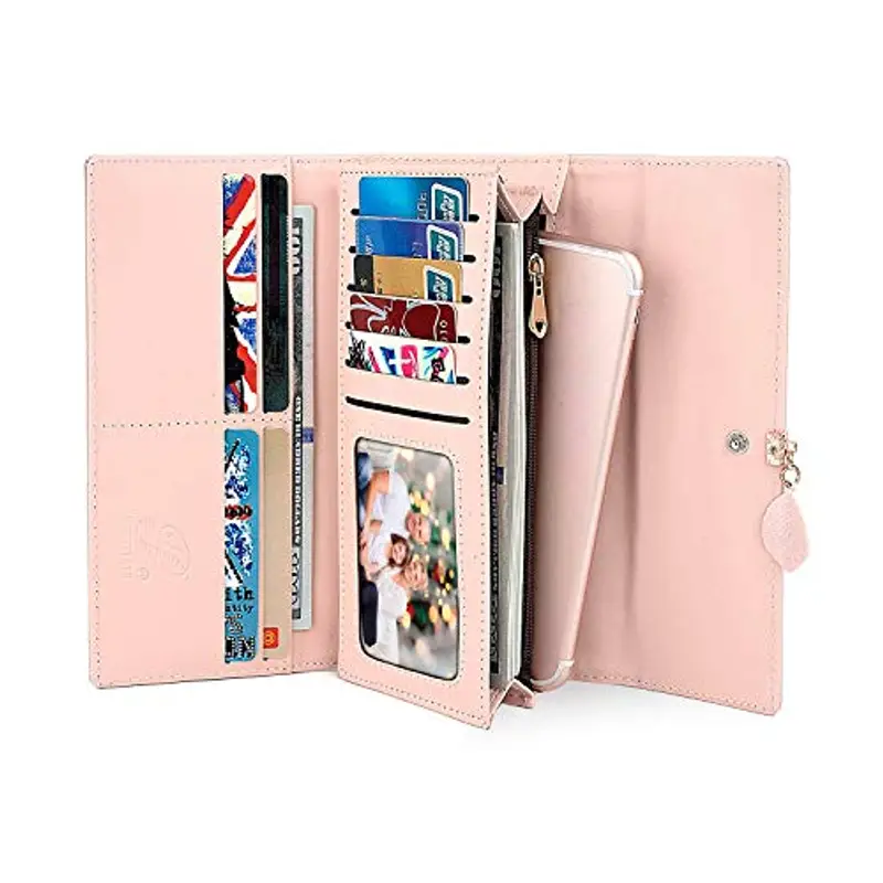 Portafoglio Donna Lungo Cerniera in Pelle, Portafoglio Donna Grande (Viola Chiaro) miniatura 3