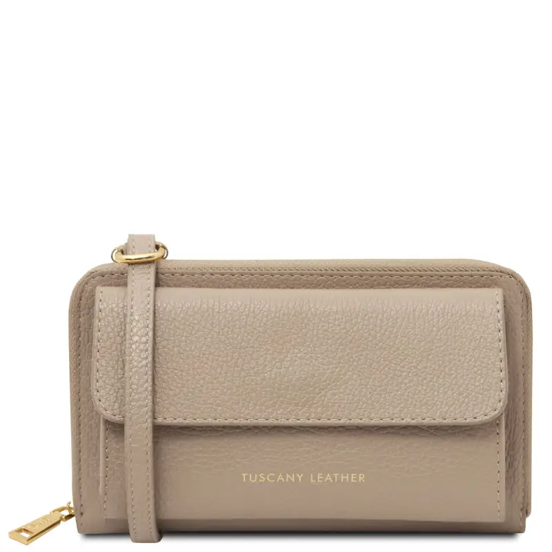 Portafoglio/portacellulare in pelle con tracolla Talpa chiaro