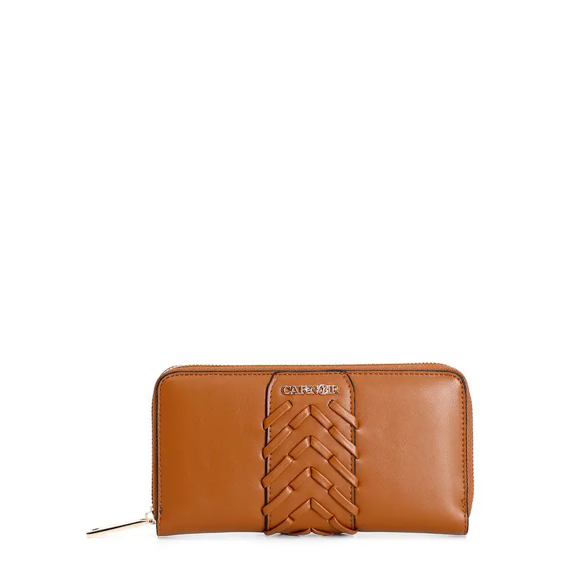 portafoglio zip round con passante con dettaglio infilatura in tono cuoio taglia unica