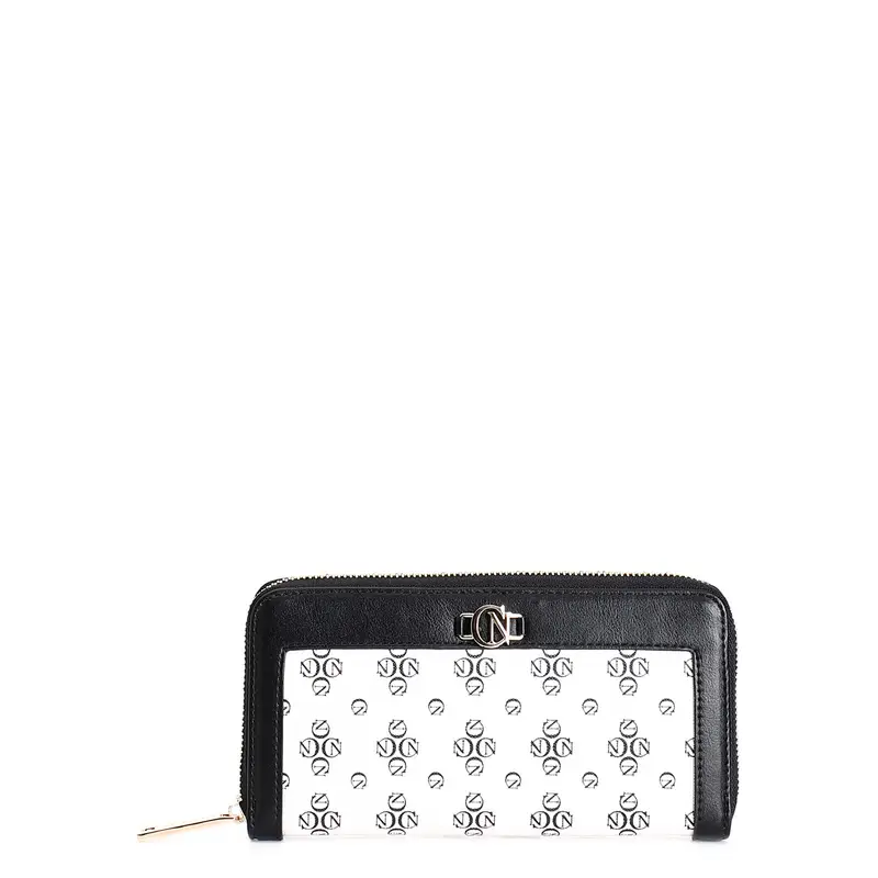 portafoglio zip round in saffiano stampato monogram accessorio in metallovetti nero taglia unica