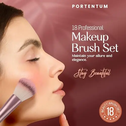 PORTENTUM Set Pennelli Make Up 18 Pezzi Con Custodia da Viaggio Manico in Legno Professionale Kabuki in Fibra Sintetica miniatura 2