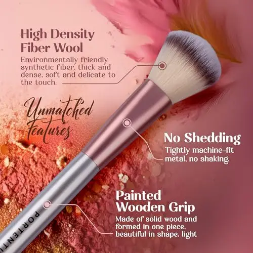 PORTENTUM Set Pennelli Make Up 18 Pezzi Con Custodia da Viaggio Manico in Legno Professionale Kabuki in Fibra Sintetica miniatura 3