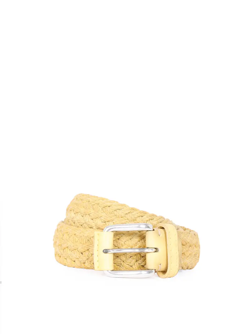 Cintura Gialla Intrecciata Crema Bianco