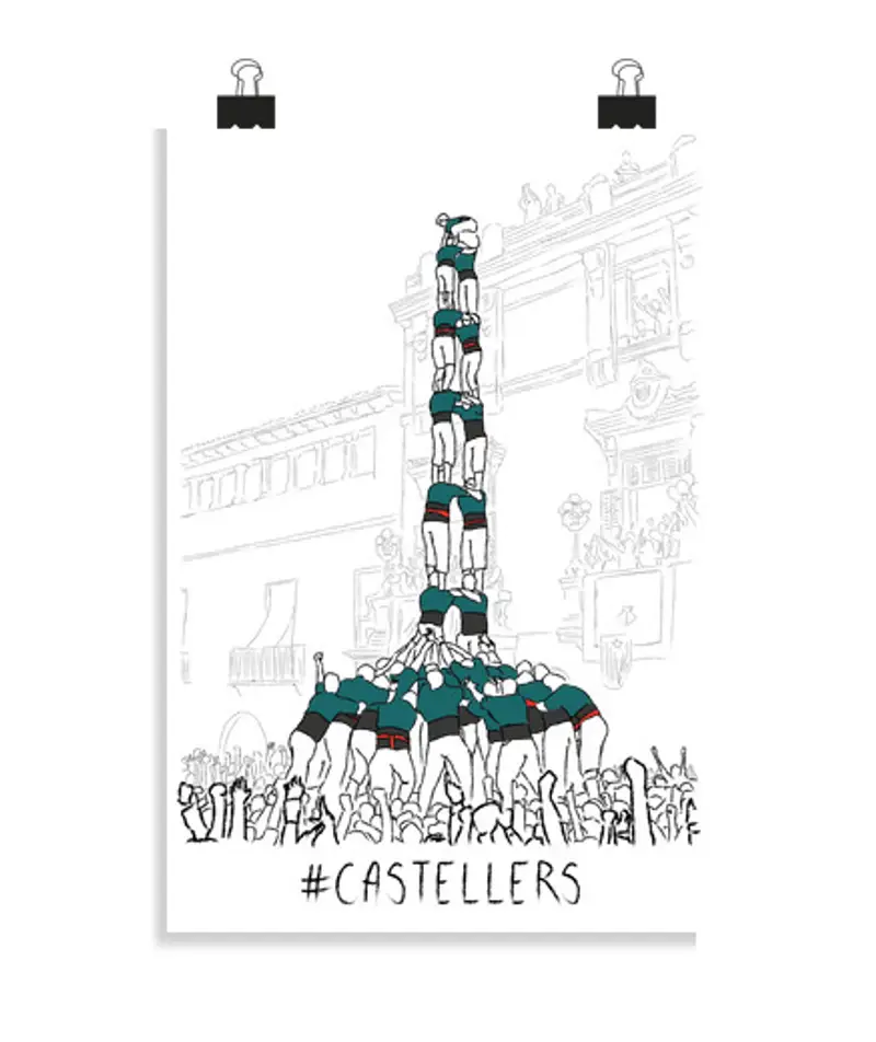 Poster verticale 2:3 - (20 x 30 cm) castellers: su 2 di 9 amb folre del 390