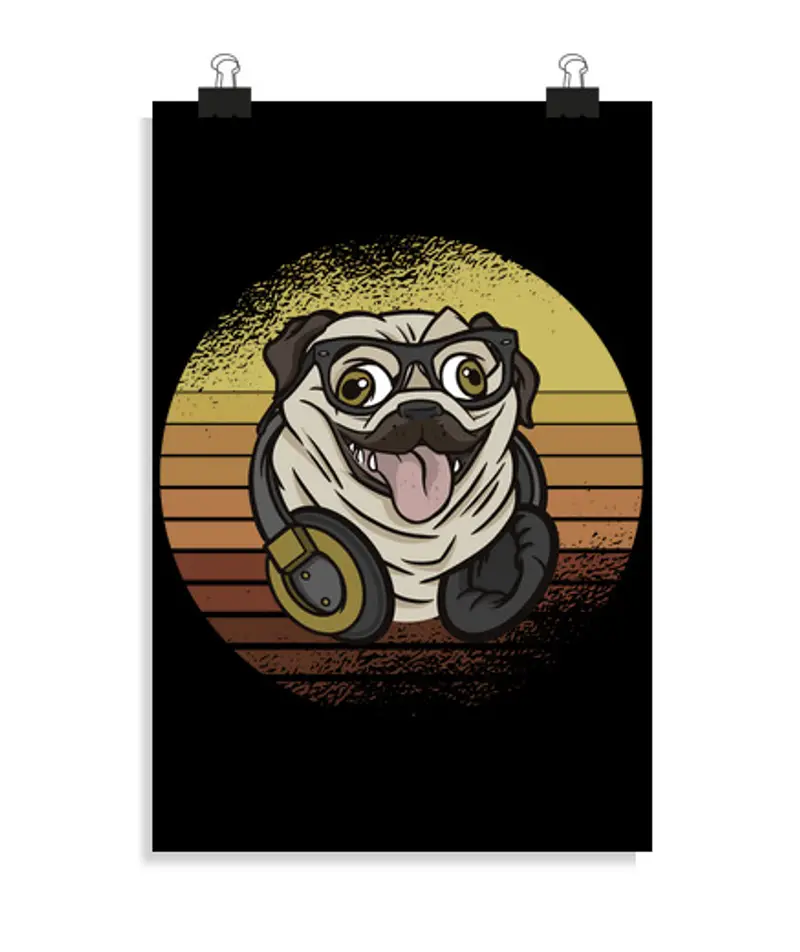 Poster verticale 2: 3 - (20 x 30 cm) divertente musica carlino stile retrò