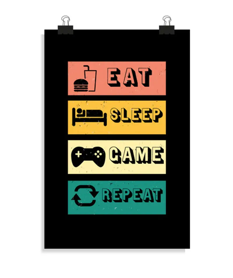 Poster verticale 2:3 - (20 x 30 cm) gaming vintage retrò gamer mangia il so