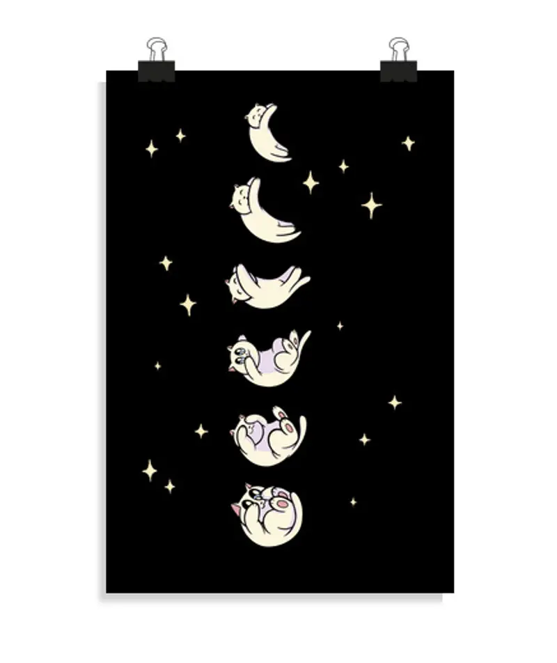 Poster verticale 2:3 - (20 x 30 cm) gatti della fase lunare, gatto nella luna, poster del gatto della fase lunare,