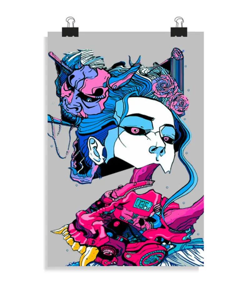 Poster verticale 2:3 - (20 x 30 cm) geisha jap one samurai cyberpunk