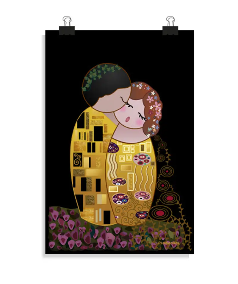 Poster verticale 2:3 - (20 x 30 cm) kokeshi il bacio stile klimt