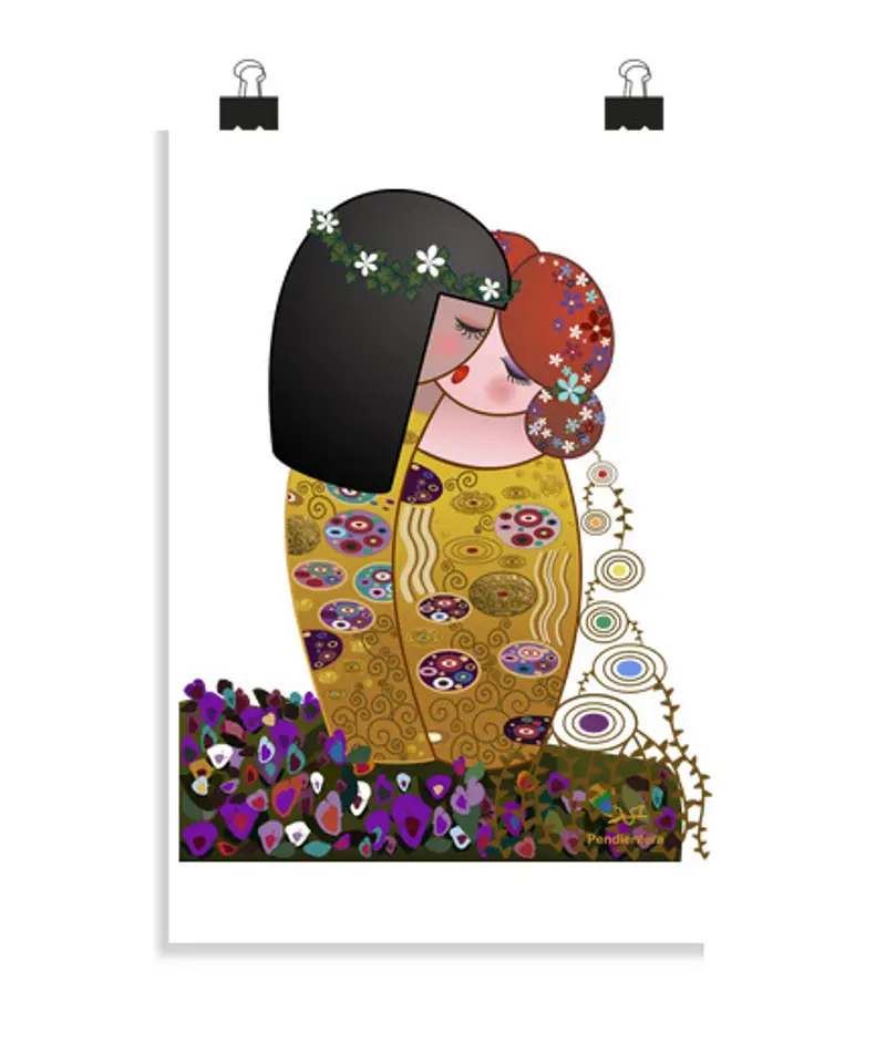 Poster verticale 2: 3 - (20 x 30 cm) Le Kokeshi lesbica ells lo stile Klimt